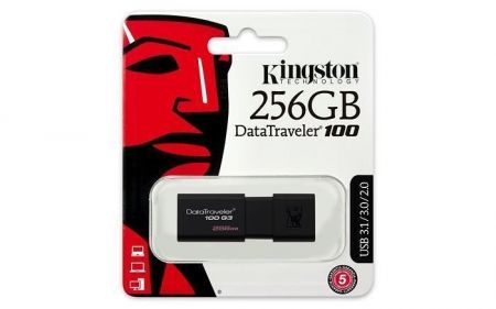 USB flash disk &quot;DT100&quot;, černá, 256GB, USB 3.0, KINGSTON