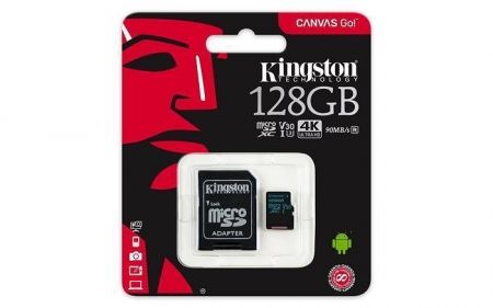 Paměťová karta Micro SDXC, 128GB, U3, UHS-I, 90/45MB/s, s adaptérem, KINGSTON &quot;Canvas Go&quot;