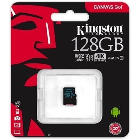 Paměťová karta Micro SDXC, 128GB, U3, UHS-I, 90/45MB/s, bez adaptéru, KINGSTON &quot;Canvas Go&quot;