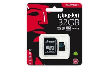 Paměťová karta Micro SDHC, 32GB, U3, UHS-I, 90/45MB/s, s adaptérem, KINGSTON &quot;Canvas Go&quot;