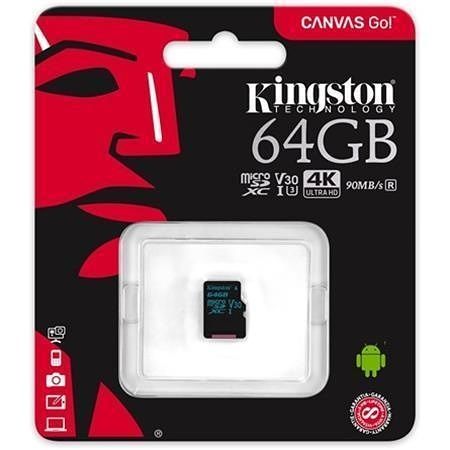 Paměťová karta Micro SDXC,64GB, U3, UHS-I, 90/45MB/s, bez adaptéru, KINGSTON &quot;Canvas Go&quot;