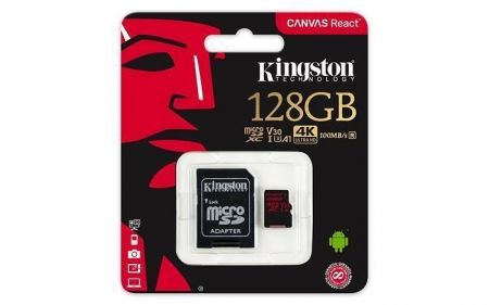 Paměťová karta &quot;Canvas React&quot;, micrSDXC, 128GB, C10/U3/V30/A1, 100/80 MB/s, s adaptérem, K