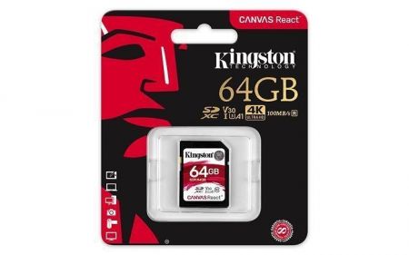 Paměťová karta &quot;Canvas React&quot;, SDXC, 64GB, C10/U3/V30/A1, 100/80 MB/s, KINGSTON