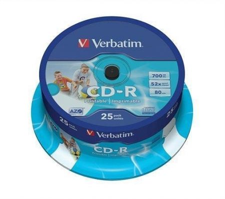 CD-R 700MB, 80min., 52x, Printable, Verbatim, 25-cake