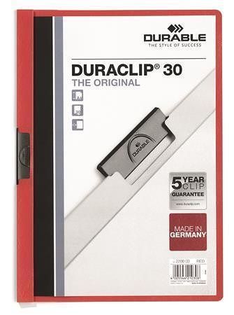 Desky s rychlovazačem &quot;DURACLIP® 30&quot;, červená, s klipem, A4, DURABLE