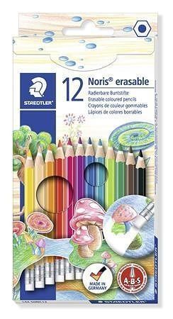 Barevné pastelky s gumou &quot;Noris Club&quot;, 12 barev, sada, šestihranné, STAEDTLER