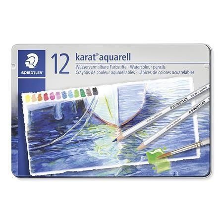 Akvarelové pastelky &quot;Karat&quot;, sada, kovová krabička, 12 barev, STAEDTLER