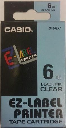 Páska, 6 mm x 8 m, CASIO, průhledná-černá