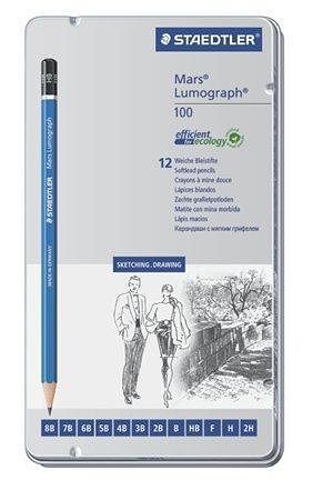 Grafitové tužky &quot;Mars Lumograph&quot;, 12 tvrdostí, šestihranná, umělecká, STAEDTLER