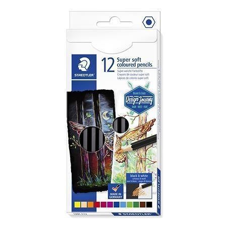 Barevné pastelky &quot;Design Journey Super Soft&quot;, sada 12 barev, šestihranná, STAEDTLER