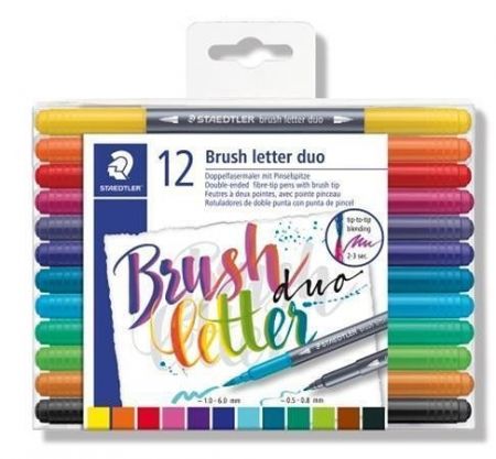 Štětcové fixy &quot;Brush letter Duo&quot;, sada, 12 barev, 0,5-0,8/1,0-6,0 mm, oboustranné, STAEDTL