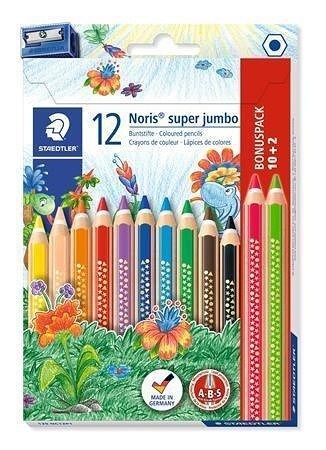 Sada pastelek &quot;Noris Super Jumbo&quot;, šestihranné, s ořezávátkem, 10+2, STAEDTLER