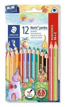 Sada pastelek &quot;Noris Jumbo&quot;, trojúhelníkový tvar, s ořezávátkem, 10+2, STAEDTLER