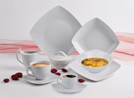 Kávový set &quot;Quadrato&quot;, bílá, porcelán, čtvercové, 9 cl, ROTBERG