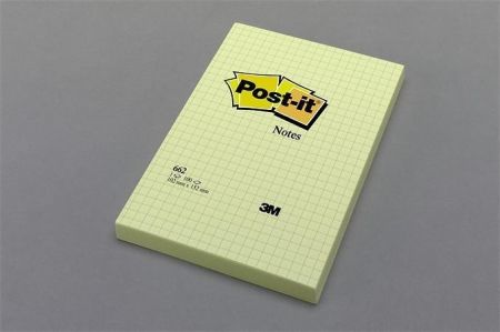 Samolepicí bloček, žlutá, 102x152 mm, 100 listů, čtverečkovaný, 3M POSTIT