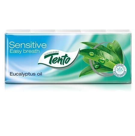 Papírové kapesníky &quot;Sensitive Easy Breath&quot;, eukalyptový olej, 3 vrstvé, 10x10 ks, TENTO