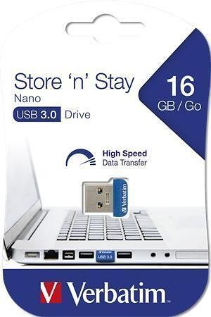 USB flash disk &quot;NANO STORE &sbquo;N&sbquo; STAY&quot;, 16GB, USB 3.0, 80/25MB/sec, VERBATIM 