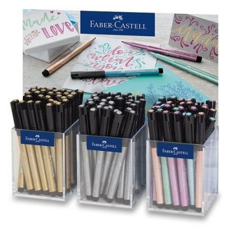 Popisovač Faber-Castell Pitt Artist Pen Metallic stojánek, 90 ks