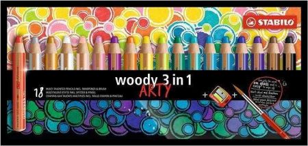 Barevné tužky &quot;Woody ARTY 3 in 1&quot;, 18 různých barev, kulatá, silná, STABILO