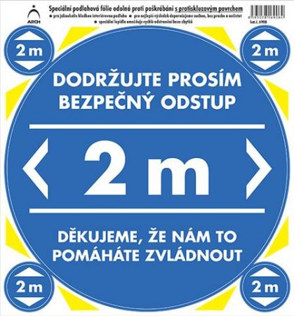 Polep na podlahu - BEZPEČNÝ ODSTUP 2 m - modrá - Protiskluzový povrch