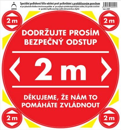 Polep na podlahu - BEZPEČNÝ ODSTUP 2 m - červená - Protiskluzový povrch