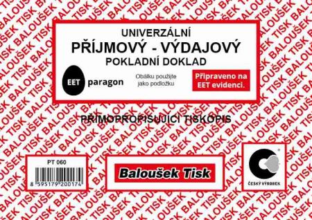 Univerzální příjmový - výdajový pokladní doklad A6 přímopropisující / PT060 /Baloušek