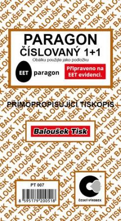 Paragon číslovaný 1+1přímopropisující / PT007 / Baloušek tisk