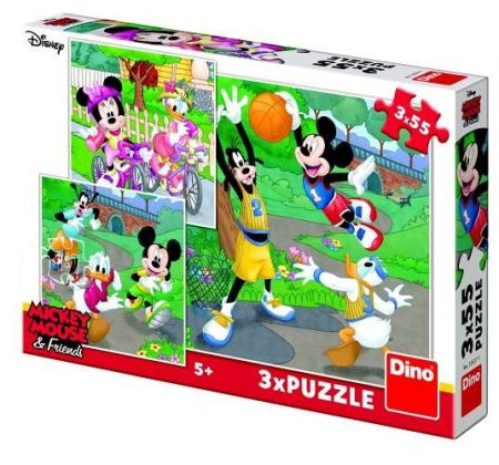 Puzzle 3x55 dílků Mickey a Minnie sportovci