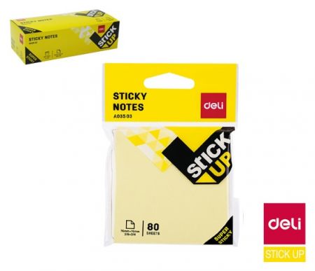 Bloček samolepící STICK UP žlutý 76 x 76mm 80l SUPER STICKY DELI EA03503