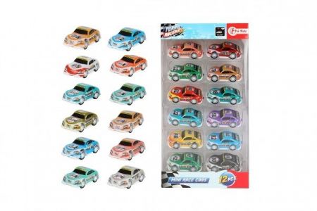 Auto mini závodní 12ks plast 5cm na zpětné natažení v krabičce 13x25x3,5cm