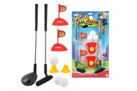 Minigolf sada kov/plast 2 hůlky 28cm s doplňky na kartě