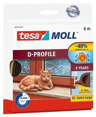 Gumové těsnění &quot;tesamoll® D profil 5393&quot;, hnědá, 9 mm x 6 m, TESA