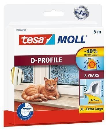 Gumové těsnění &quot;tesamoll® D profil 5393&quot;, bílá, 9 mm x 6 m, TESA