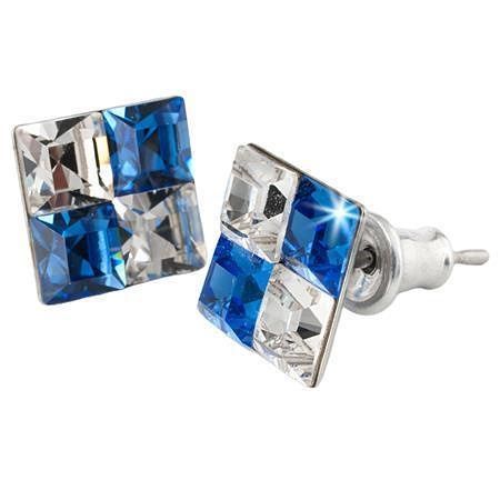 Náušnice SWAROVSKI®, modro-bílá, křišťál, hranaté, 8 mm, ART CRYSTELLA®