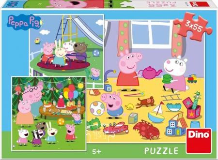 Puzzle 3x55 dílků Prasátko Peppa na prázdninách