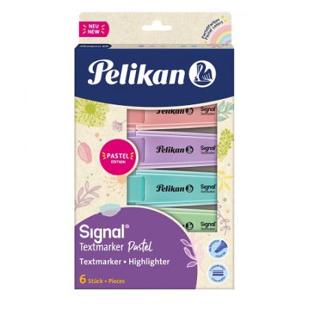 Zvýrazňovač SIGNAL 6 ks, pastelové barvy - PELIKAN