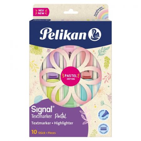 Zvýrazňovač SIGNAL 10 ks, pastelové barvy, Mix barev, Květinový box - PELIKAN