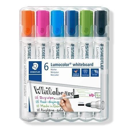 Popisovače na bílou tabuli &quot;Lumocolor 351&quot;, 6 barev, 2 mm, kulatý hrot, STAEDTLER 351 WP6-