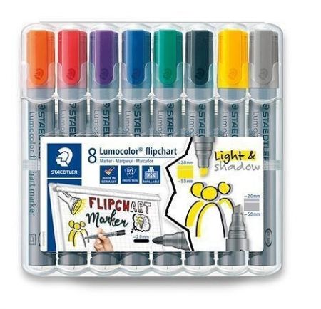 Popisovače na flipchart &quot;Lumocolor 356&quot;, 8 barev, 2-5 mm, klínový hrot, STAEDTLER 356 SWP8