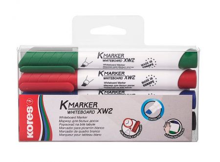 KORES K-MARKER Popisovač na bílé tabule a flip charty, zkosený hrot 3-5 mm, mix 4 barev