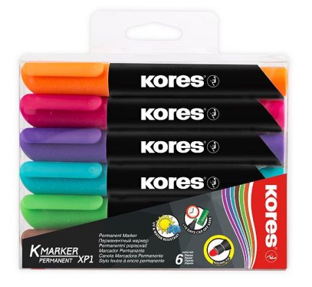 KORES K-MARKER Permanentní popisovač, kulatý hrot 3 mm, mix 6 barev