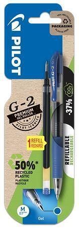 Gelové pero &quot;G-2&quot; + náplň, modrá, 0,32 mm, stiskací mechanismus, s náplní, PILOT, BL-G2-7-