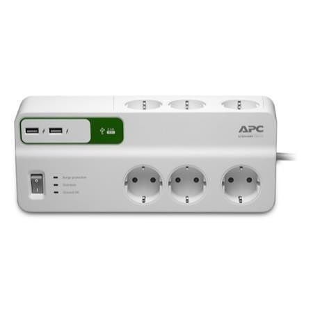 Essential SurgeArrest 6 zásuvek s 5V, 2.4A 2 porty USB nabíječka 230V Německo, APC, PM6U-G