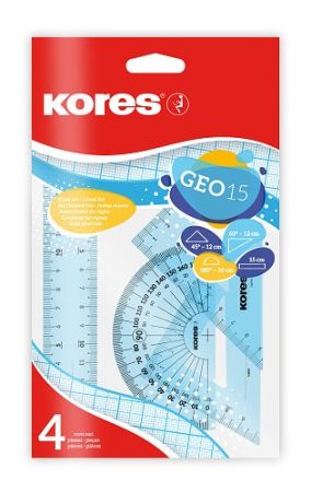 KORES GEO set 15cm, set plastových pravítek, 4 ks v polybagu