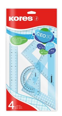 KORES GEO set 30cm, set plastových pravítek velký, 4 ks v polybagu