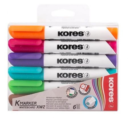 KORES K-MARKER, Popisovač na bílé tabule, zkosený hrot 3-5 mm, mix 6 barev