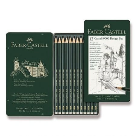 Grafitová tužka Faber-Castell Castell 9000 Design set 12 ks, plechová krabička 