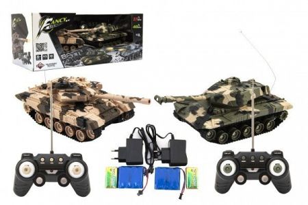 Tank RC 2ks 25cm tanková bitva+dob. pack 27MHZ a 40MHz maskáč se zvukem se světlem v kr. 5