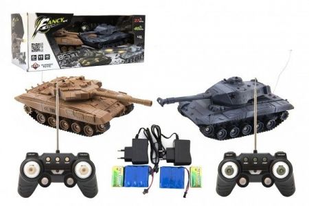 Tank RC 2ks 25cm tanková bitva+dobíjecí pack 27MHZ a 40MHz se zvukem se světlem v krabici 