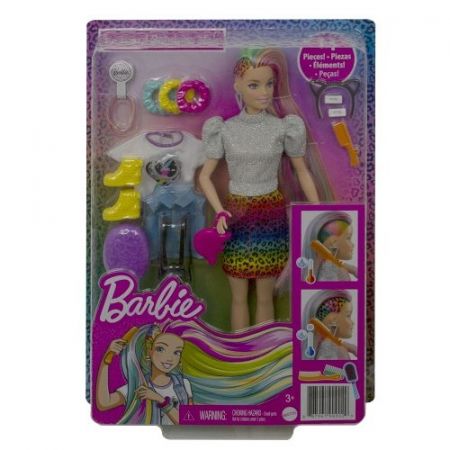 MATTEL BARBIE LEOPARDÍ PANENKA S DUHOVÝMI VLASY A DOPLŇKY